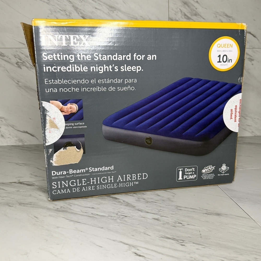NEW Intex Dura-Beam Standard Queen Air Mattress 10" Inflatable Bed - Picture 2 of 3